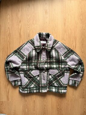 Calvin Klein Green and Gray Plaid Bouclé Jacket